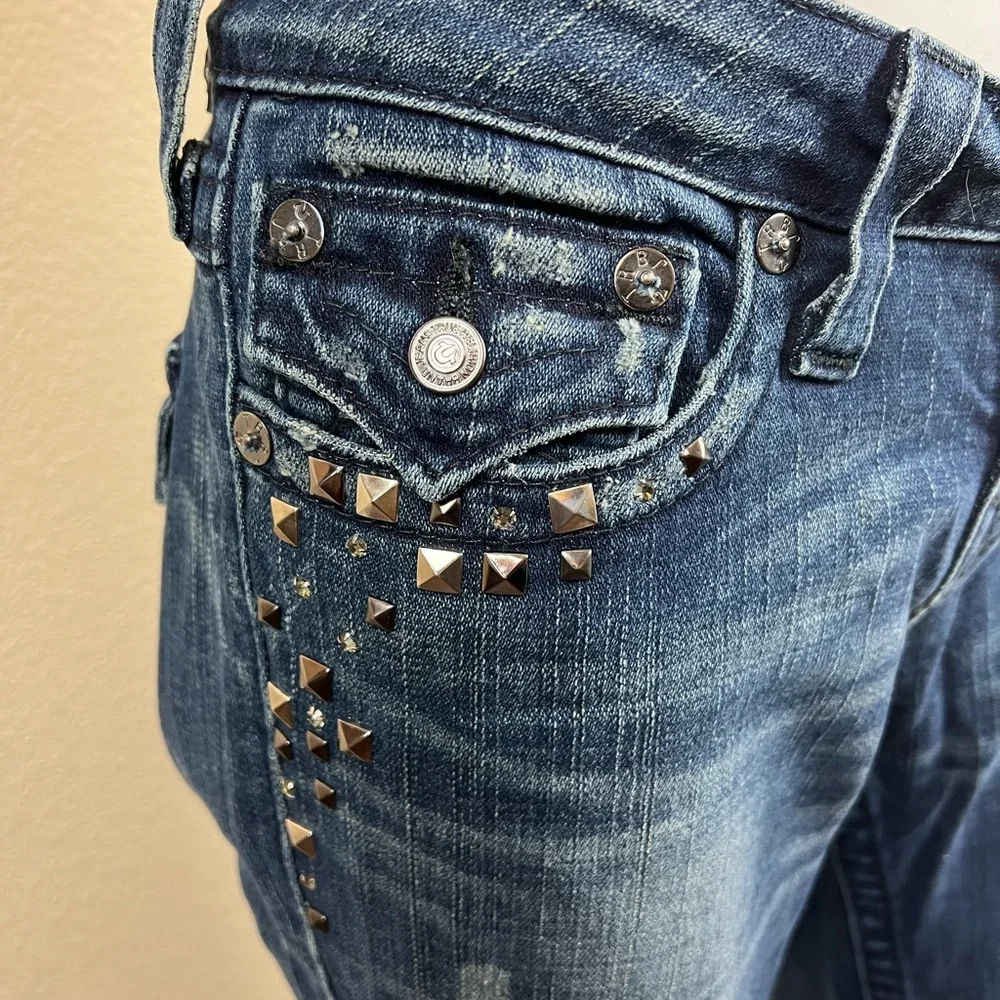 NWOT $229 True Religion Studded Pocket Flap Flare Joey Jeans - Picture 4 of 11